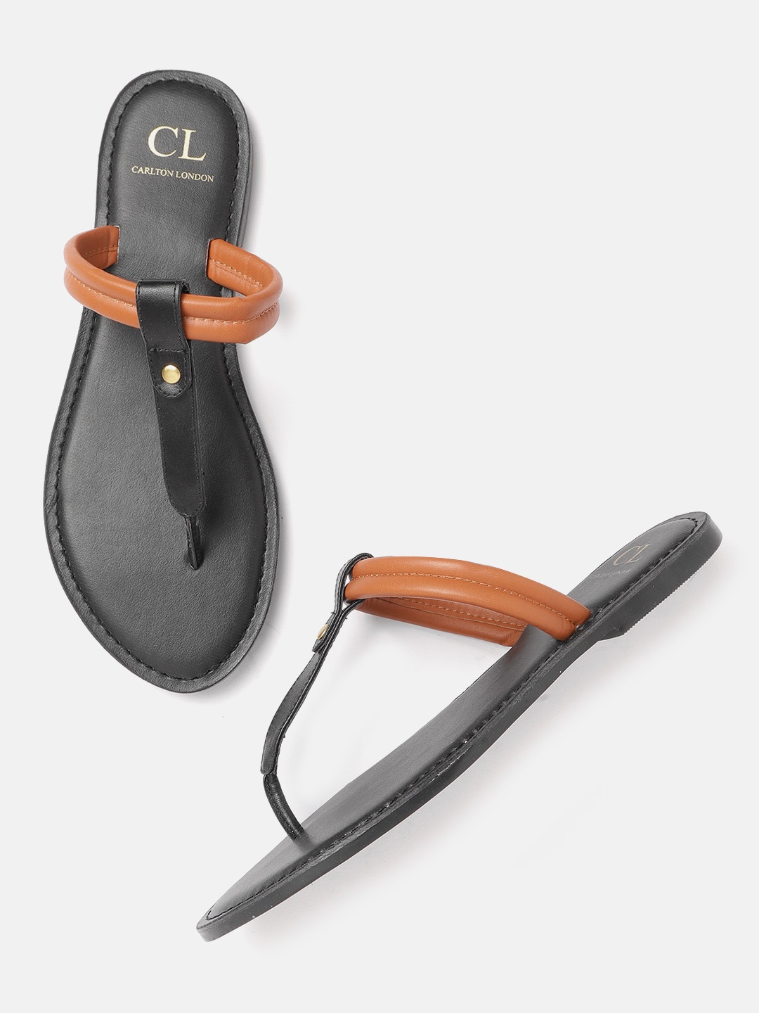 

Carlton London Women Black & Tan Brown Colourblocked T-Strap Flats
