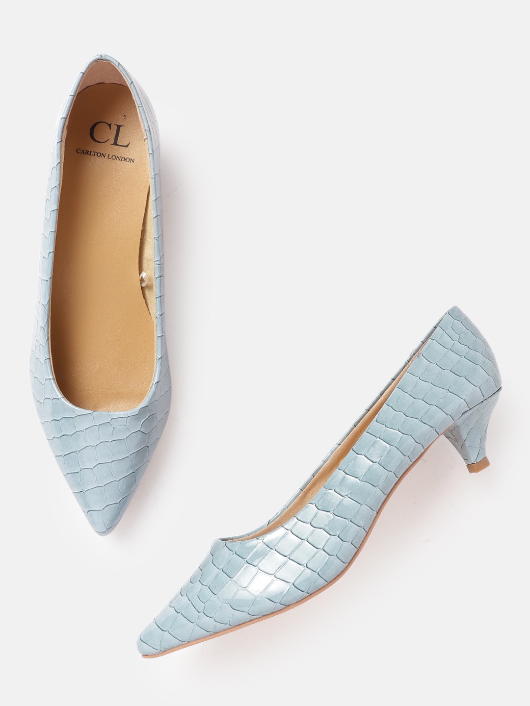 

Carlton London Women Blue Crocs Textured Kitten Heels