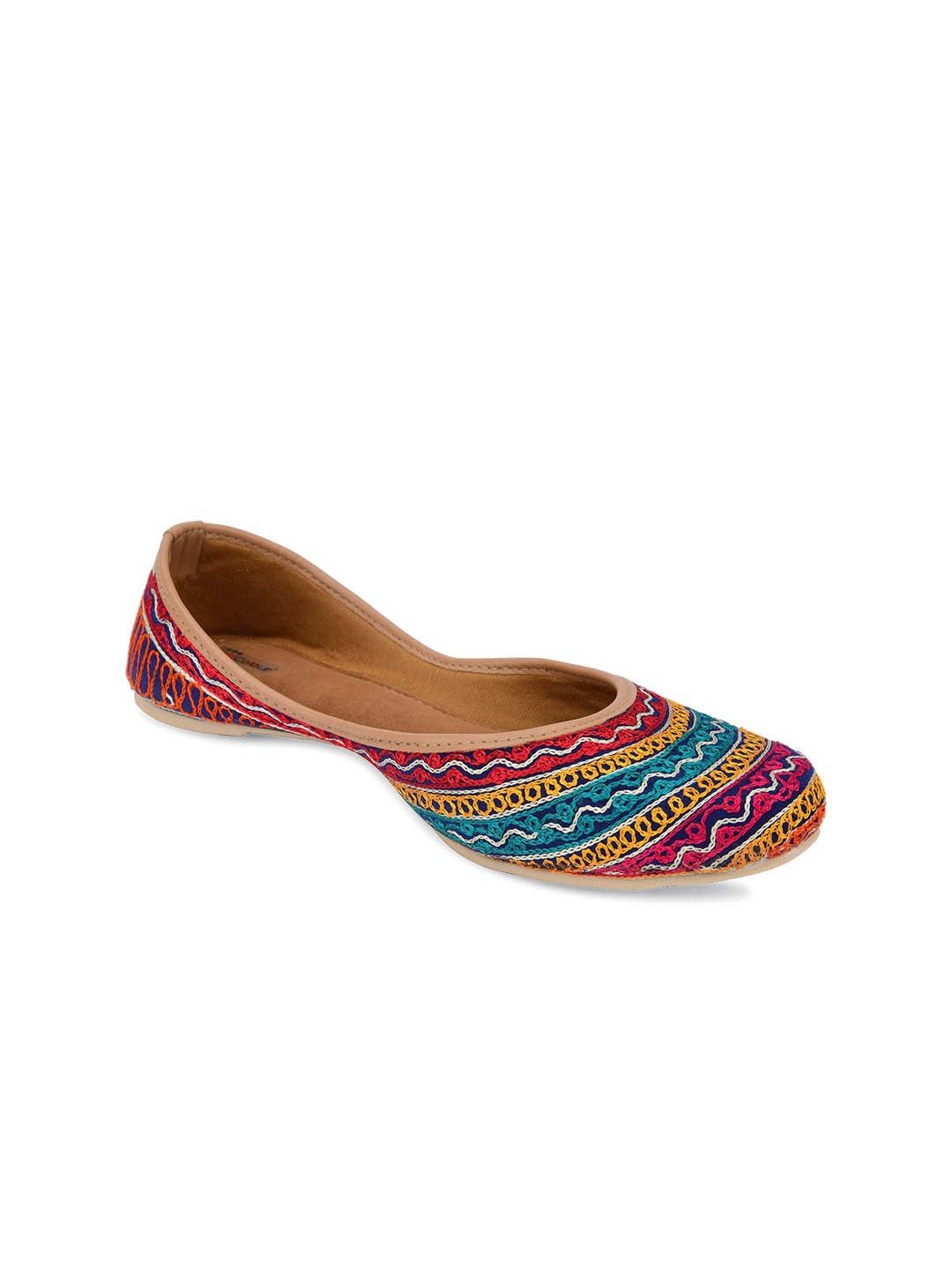

DESI COLOUR Women Pink Embellished Ethnic Mojaris with Embroidered Flats
