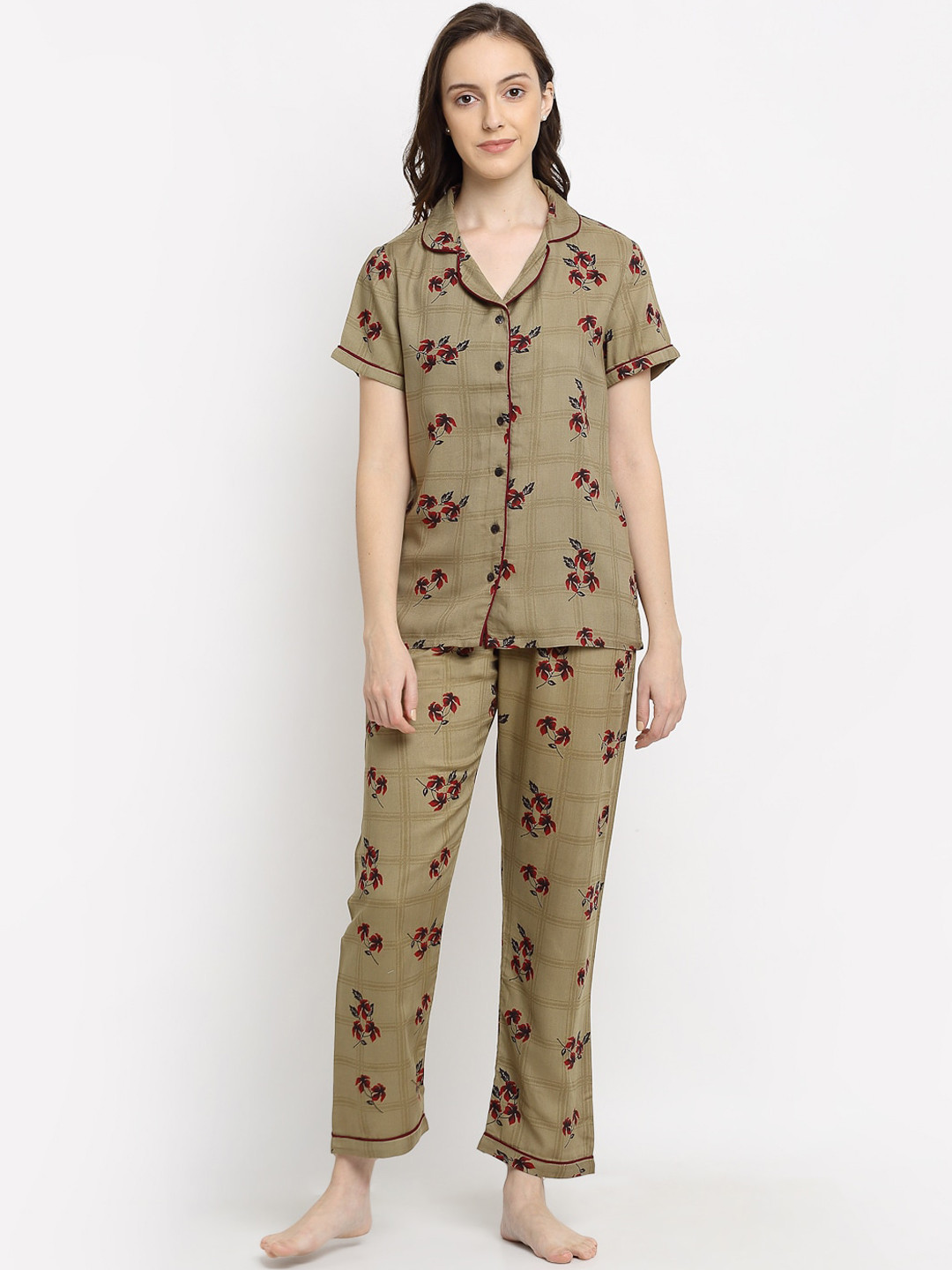 

Katn India Women Khaki Printed Night suit
