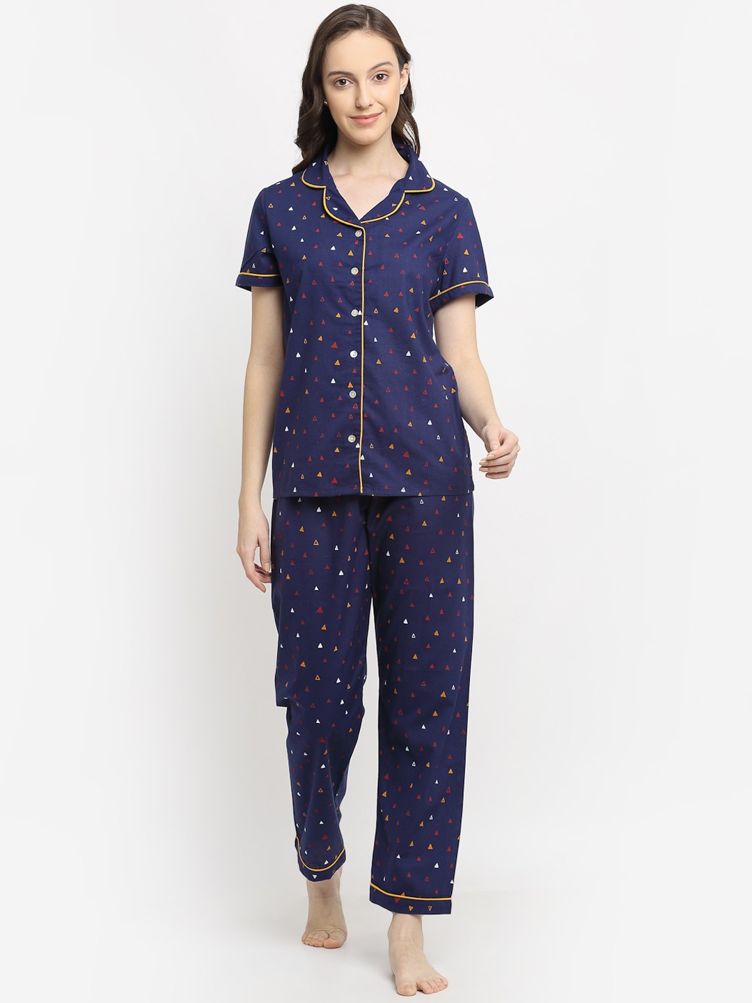 

Katn India Women Navy Blue Printed Pure Cotton Night suit