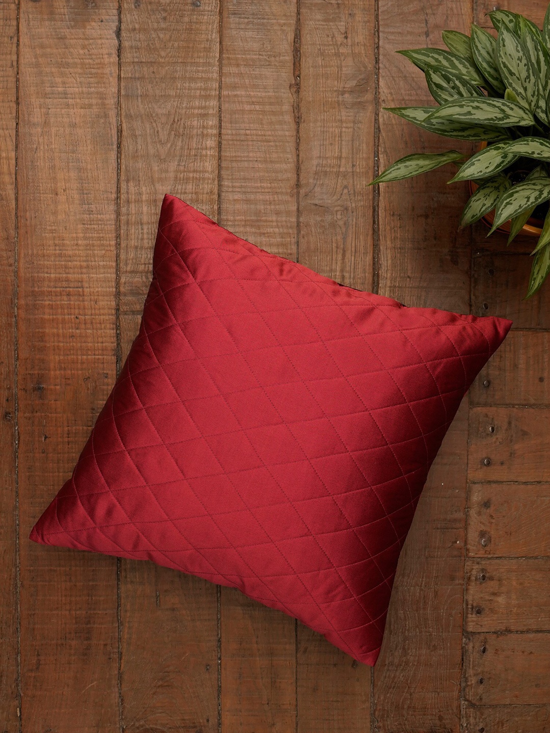 

ZEBA Red Embroidered Square Cushion Cover