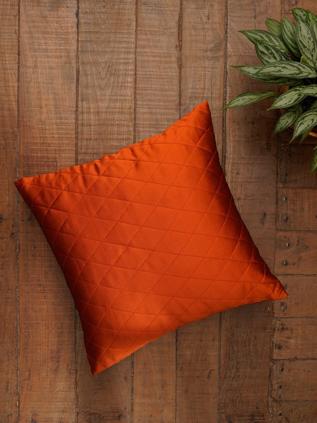 

ZEBA Orange Embroidered Square Cushion Cover
