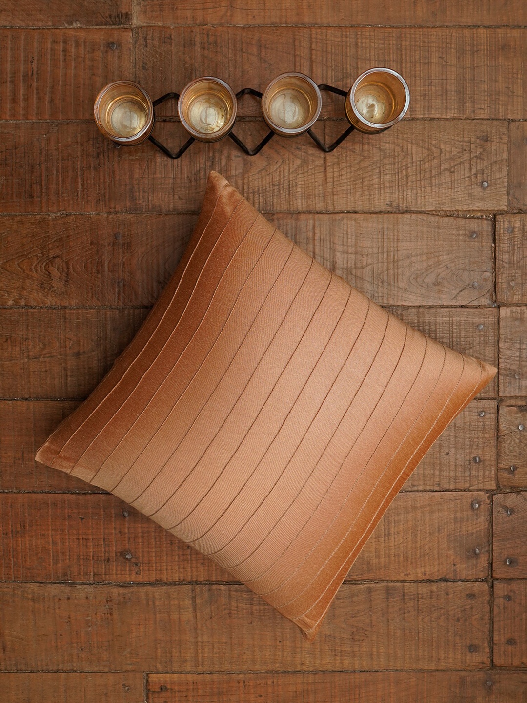 

ZEBA Gold-Toned Striped Square Cushion Cover