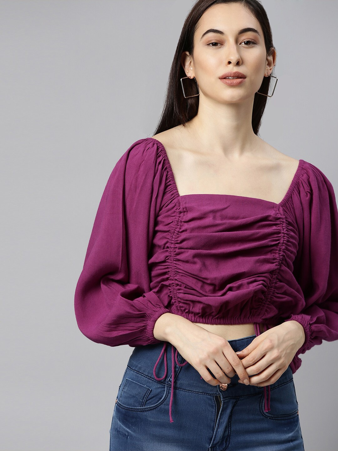 

The Dry State Women Purple Ruched Crop Top