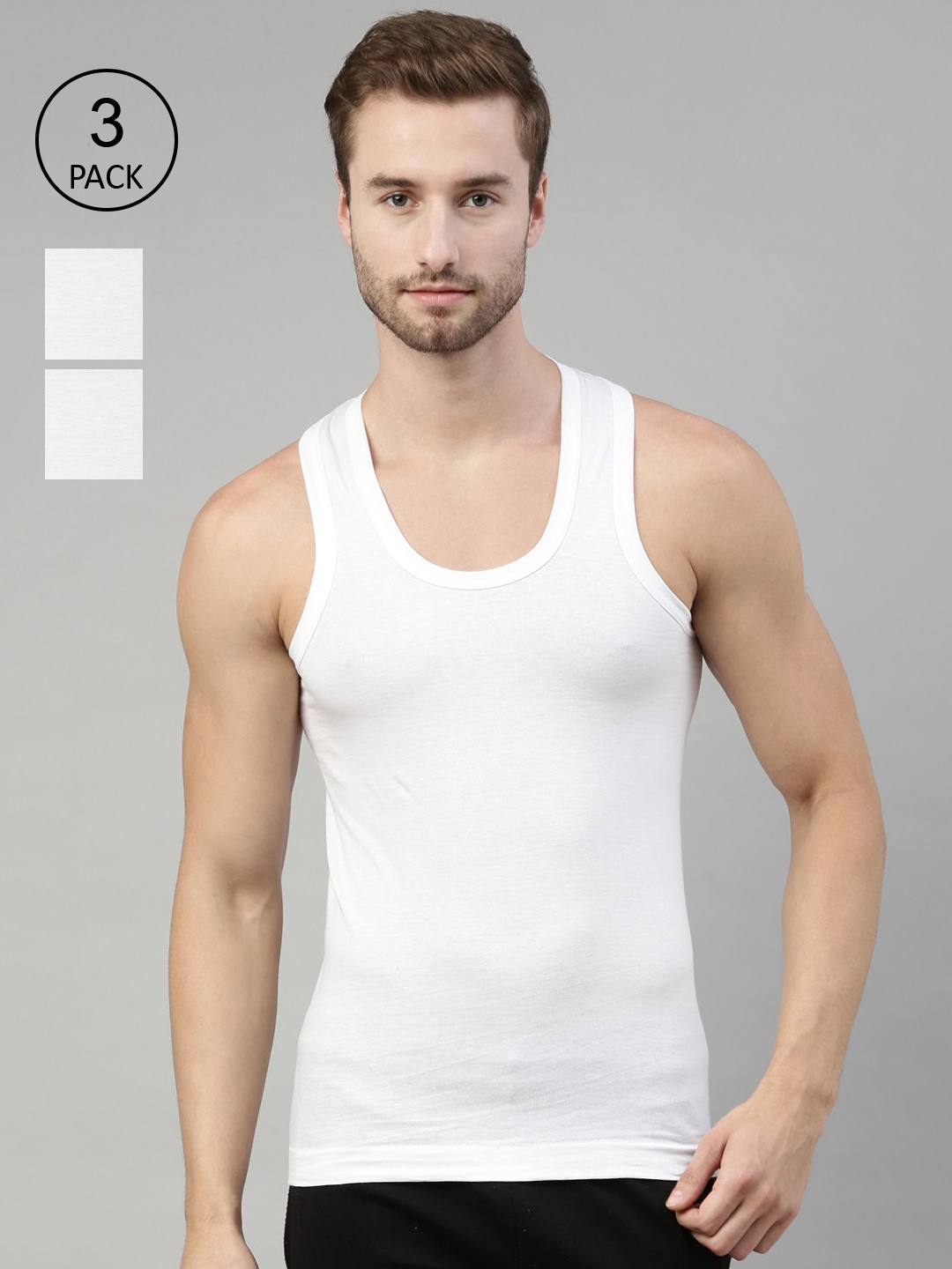 

DIXCY SCOTT Men Pack of 3 Solid Regular Vest, White