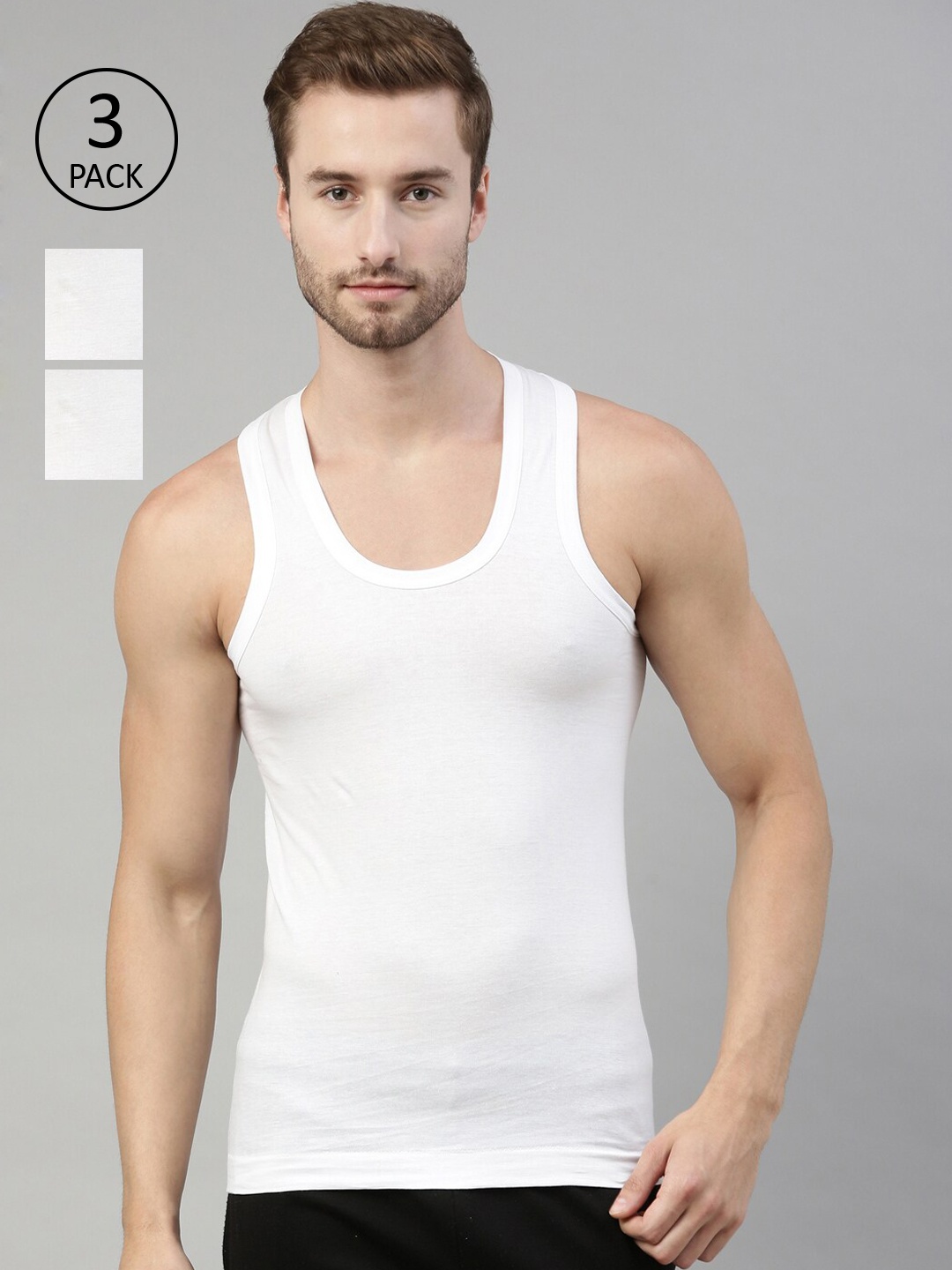 

DIXCY SCOTT Men Pack of 3 White Solid Innerwear Vest