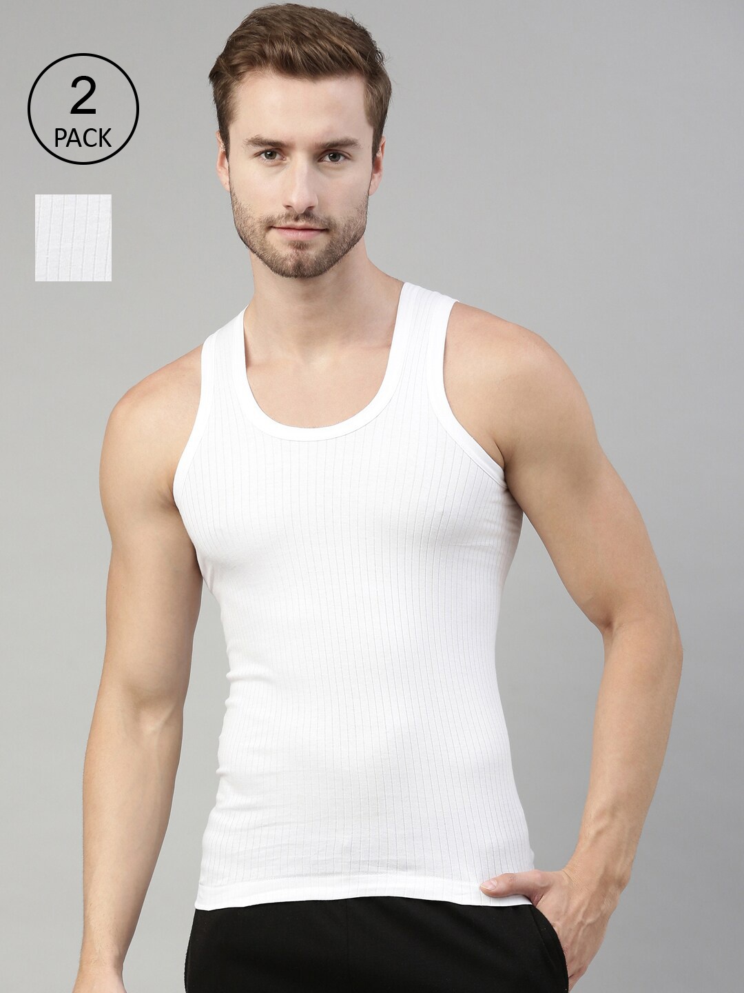 

DIXCY SCOTT Men Pack Of 2 Solid Cotton Slim-Fit Innerwear Vests, White