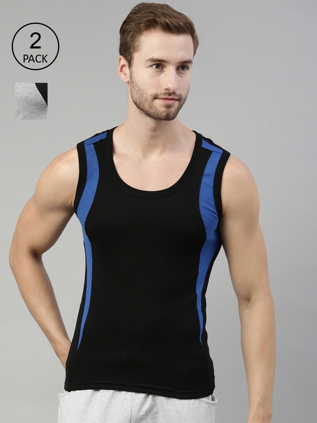 

DIXCY SCOTT Men Pack Of 2 Solid Pure Combed Cotton Gym Vests 100% Combed Cotton, Grey