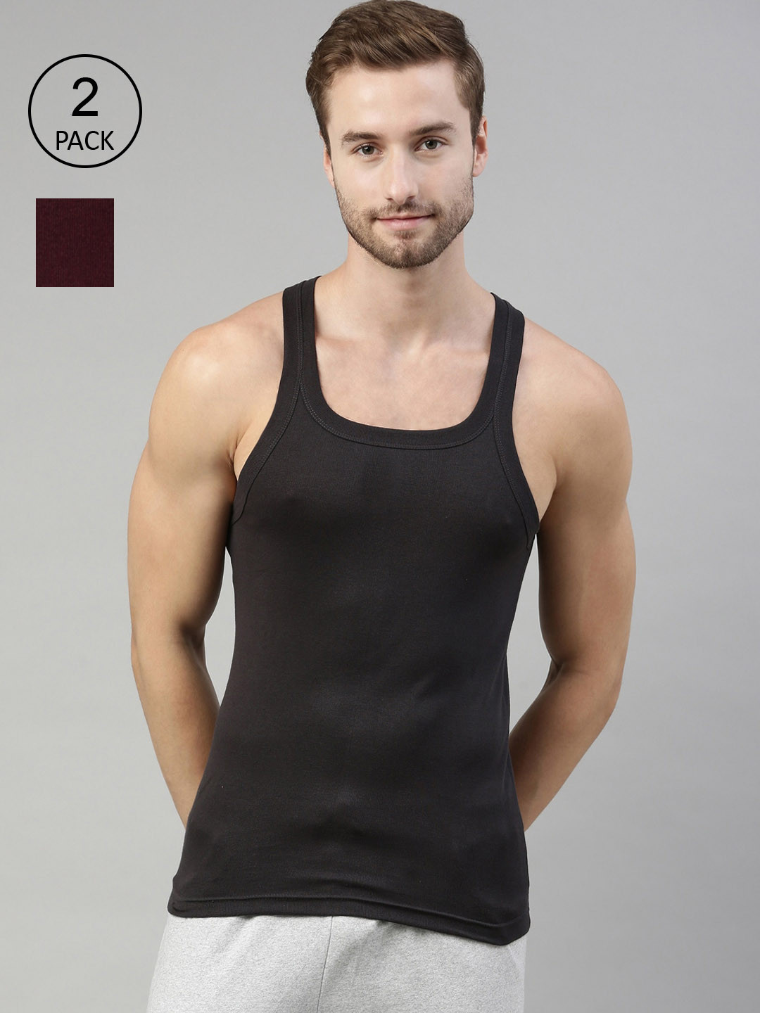 

DIXCY SCOTT Men Pack of 2 Solid Regular Vest, Charcoal