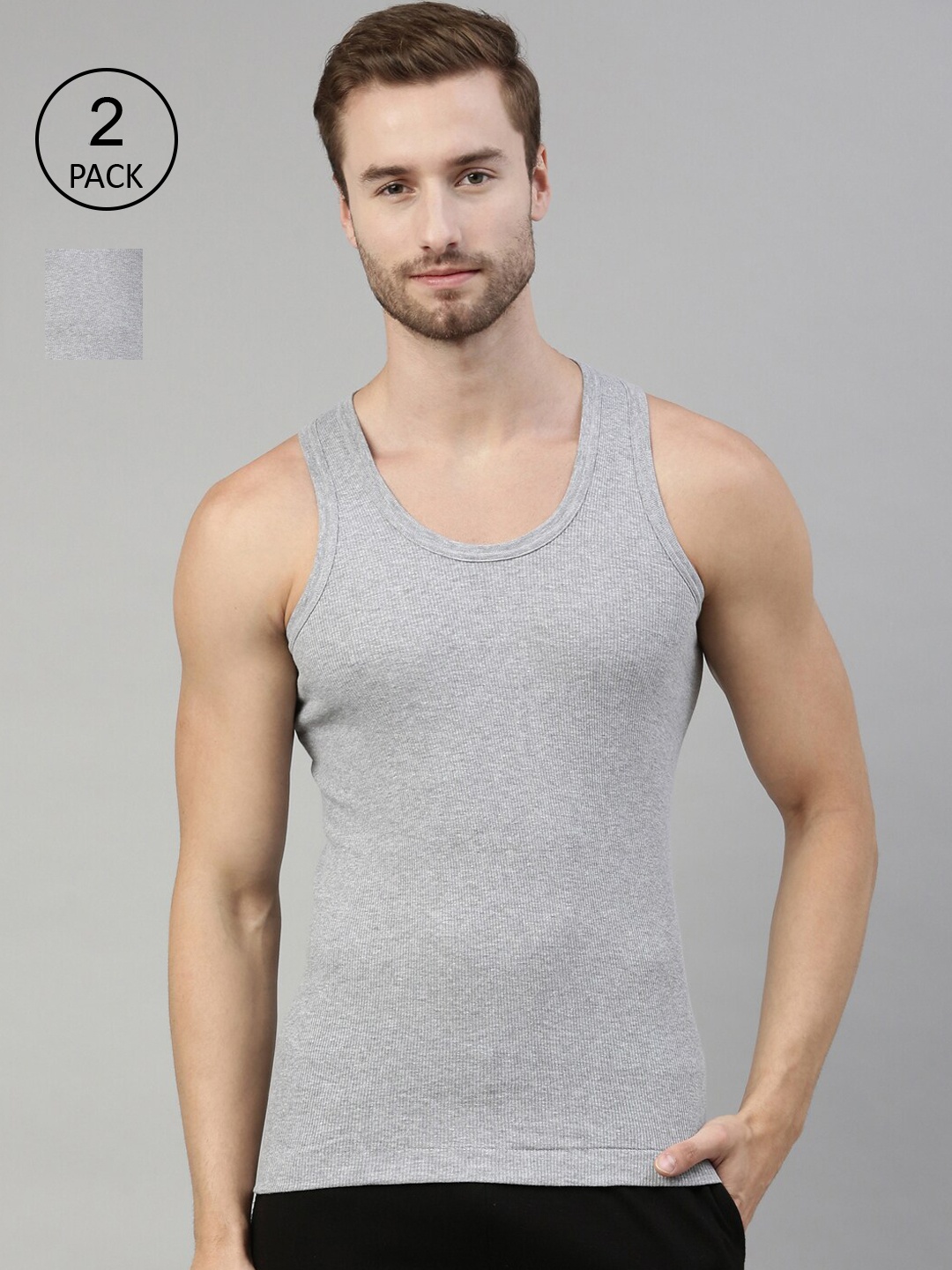 

DIXCY SCOTT Men Pack Of 2 Solid Cotton Gym Innerwear Vest, Grey