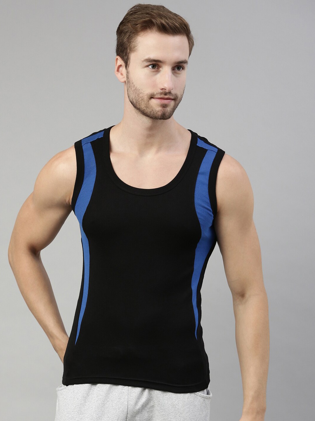 

DIXCY SCOTT Men Navy Blue Solid Cotton Innerwear Vests