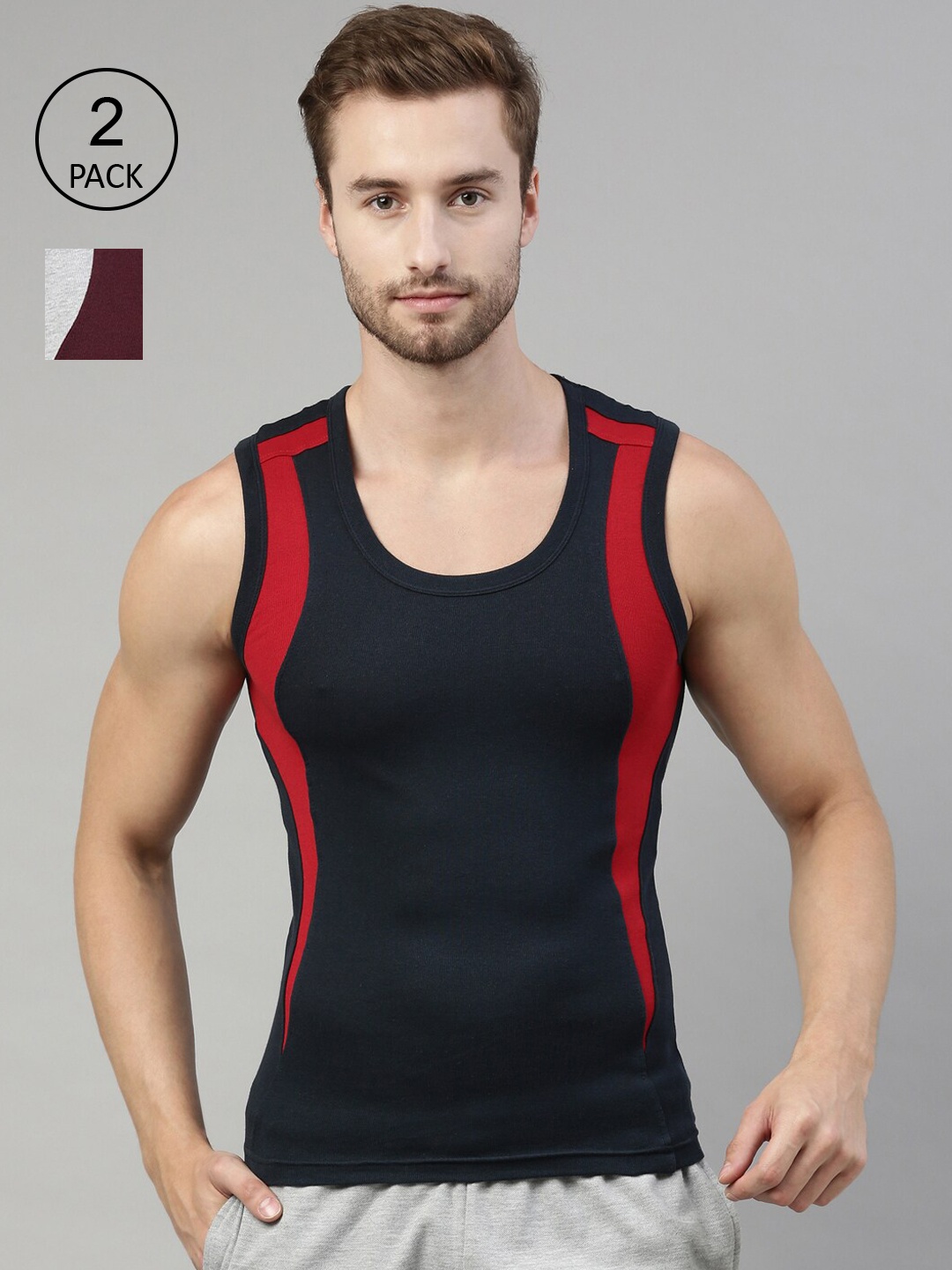 

DIXCY SCOTT Men Pack of 2 Solid Cotton Innerwear Vests, Black