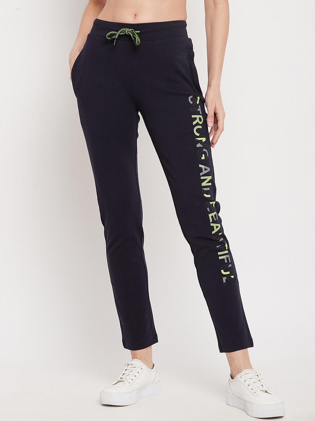 

Madame Women Navy Blue & White Printed Track Pant