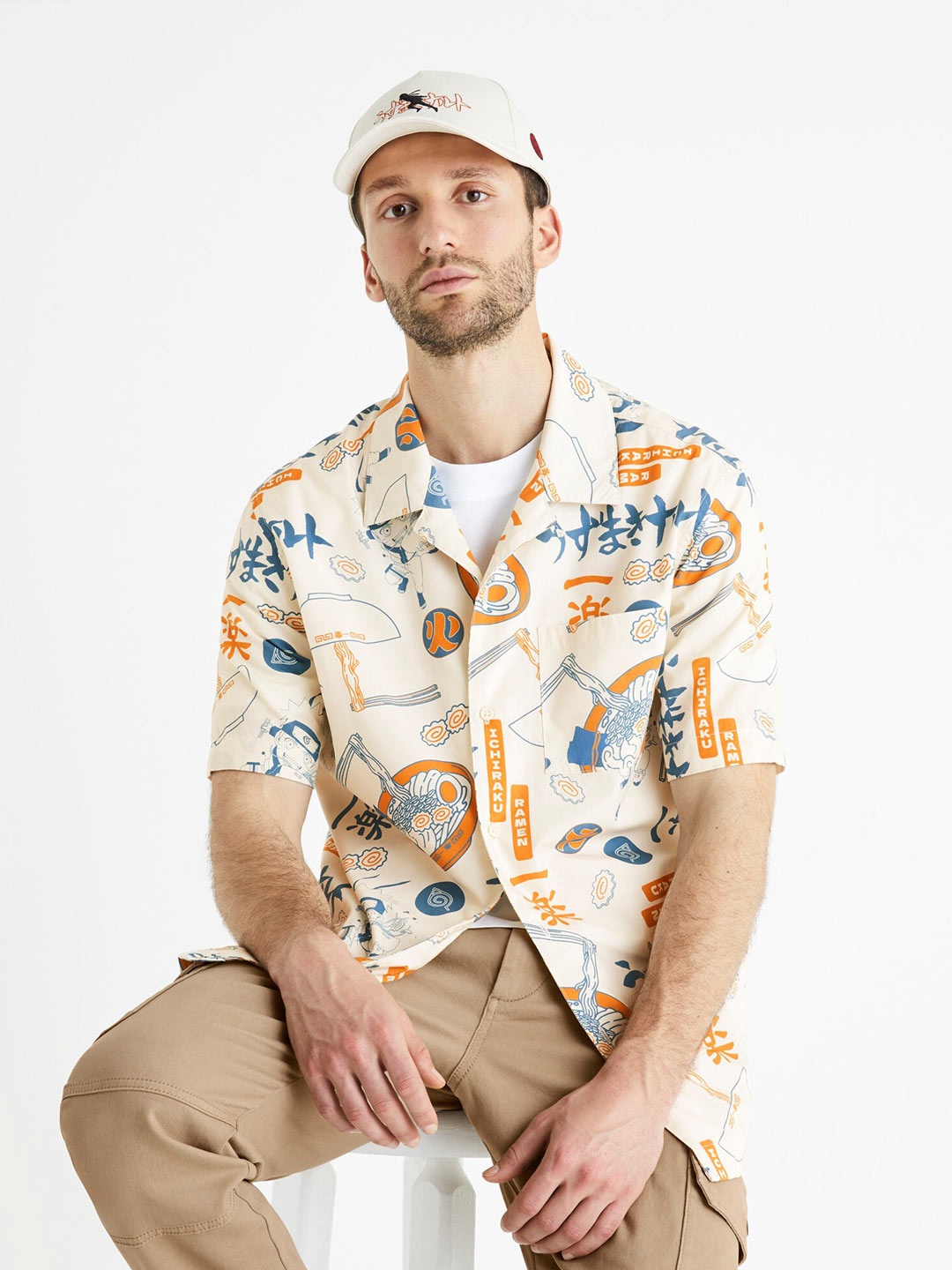 

Celio Men White Naruto Printed Cotton Casual Shirt