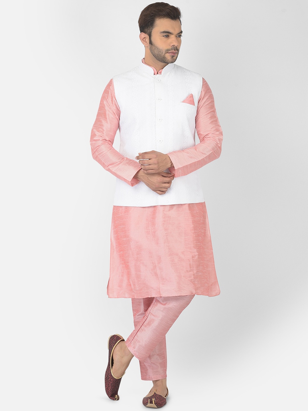 

DEYANN Men White Kurta with Pyjamas & Nehru Jacket