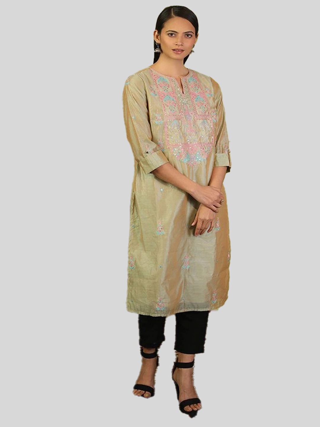 

BARARA ETHNIC Women Grey Ethnic Motifs Embroidered Kurta