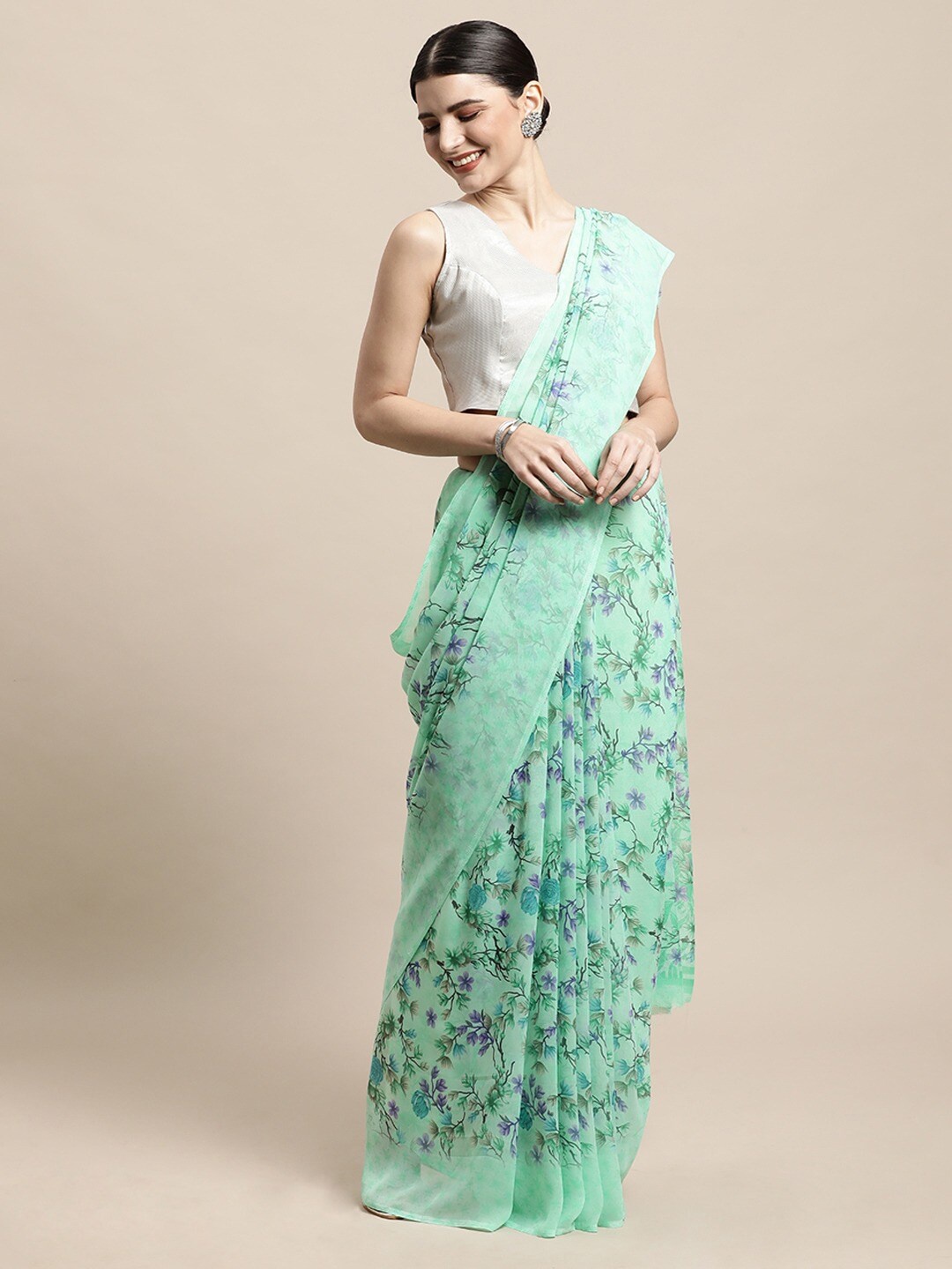 

PERFECTBLUE Sea Green & Blue Floral Saree