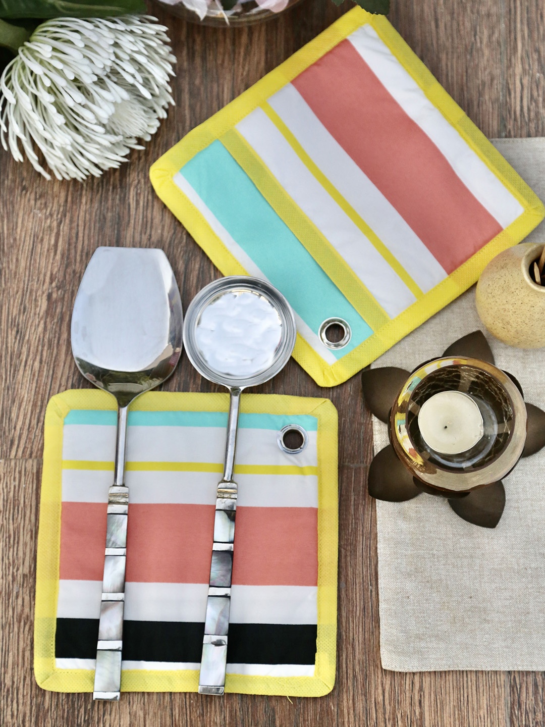 

My Gift Booth Set of 2 White & Yellow Striped Table Placemats