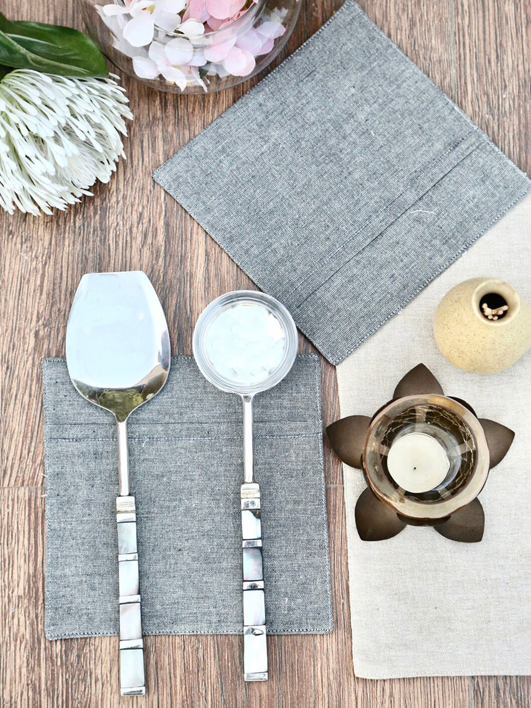 

My Gift Booth Set of 2 Grey Solid Cotton Square Table Placemats