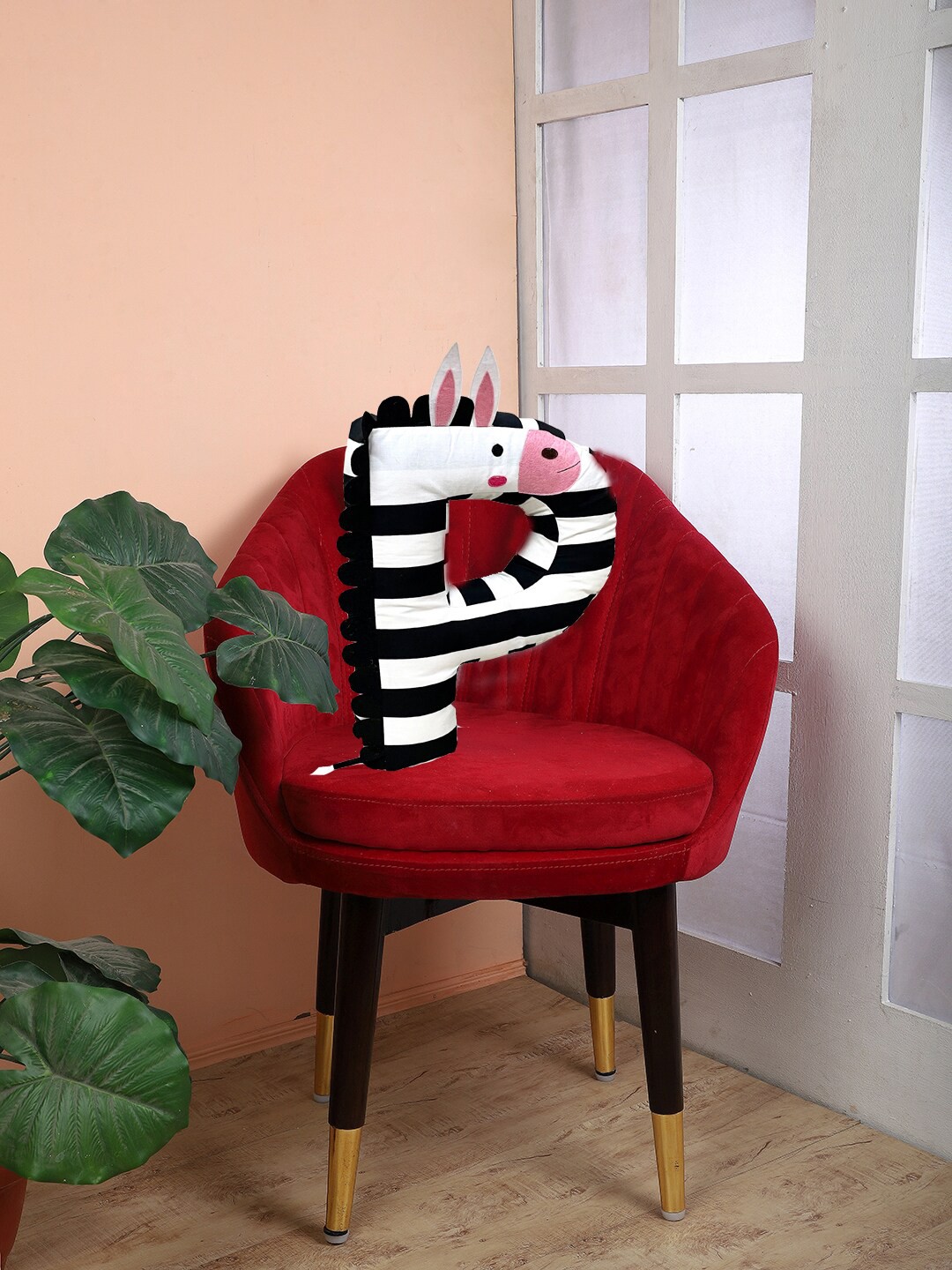 

My Gift Booth White & Black P alphabet Zebra shape Cushion with filler