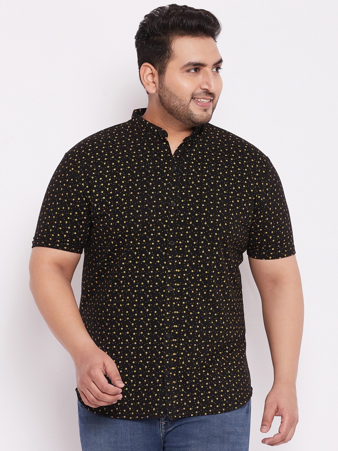 

WILD WEST Plus Men Plus Size Black Comfort Floral Printed Cotton Casual Shirt