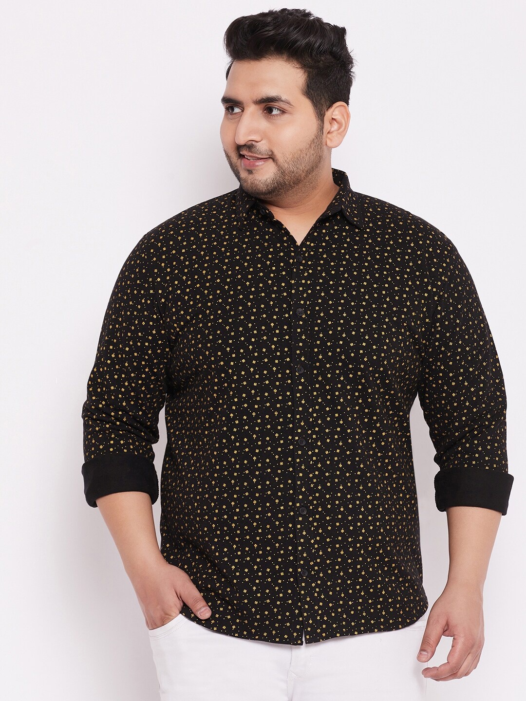 

WILD WEST Plus Men Plus Size Black Comfort Printed Cotton Casual Shirt