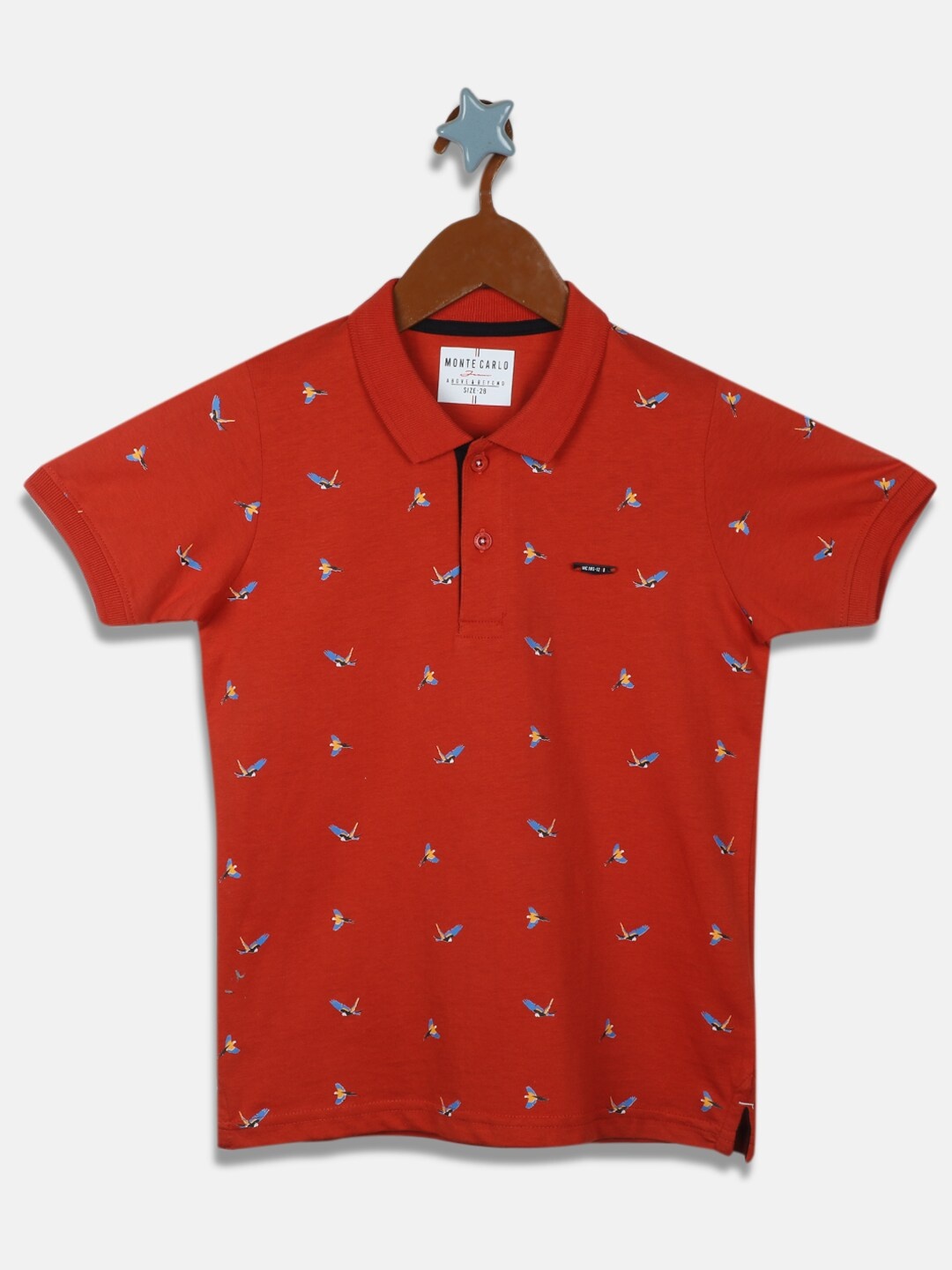 

Monte Carlo Boys Rust Red Printed Polo Collar Cotton Knitted T-shirt