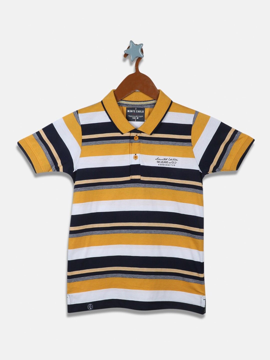 

Monte Carlo Boys Mustard Yellow Striped Polo Collar Applique T-shirt