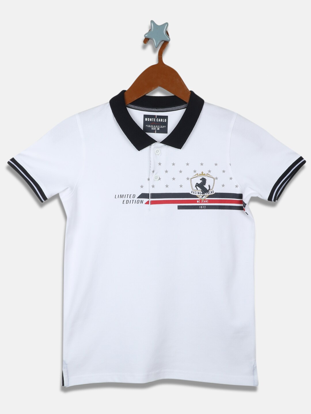 

Monte Carlo Boys White & Black Printed Polo Collar T-shirt