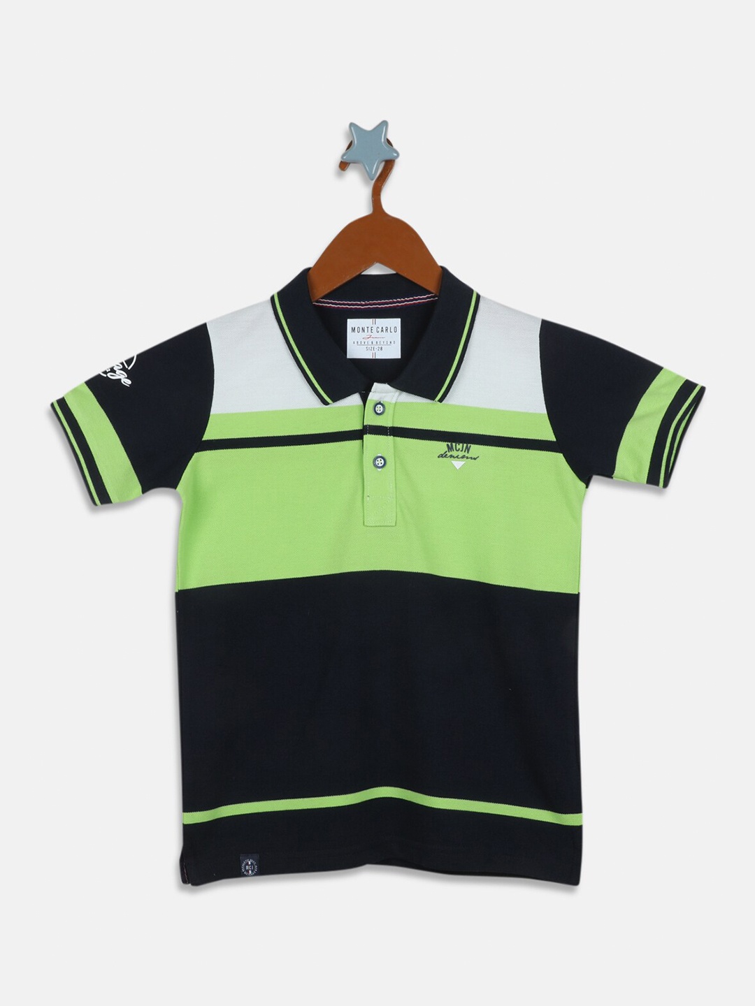 

Monte Carlo Boys Green & Black Colorblocked Polo Collar Knitted T-shirt