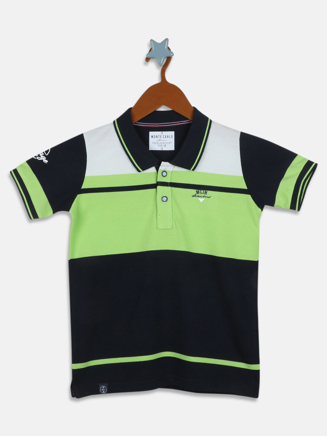 

Monte Carlo Boys Green & Navy Blue Striped Polo Collar T-shirt