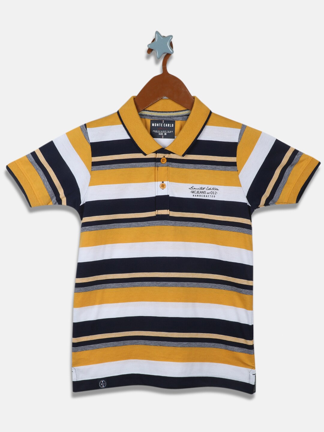 

Monte Carlo Boys Mustard Yellow & Black Striped Polo Collar Knitted T-shirt