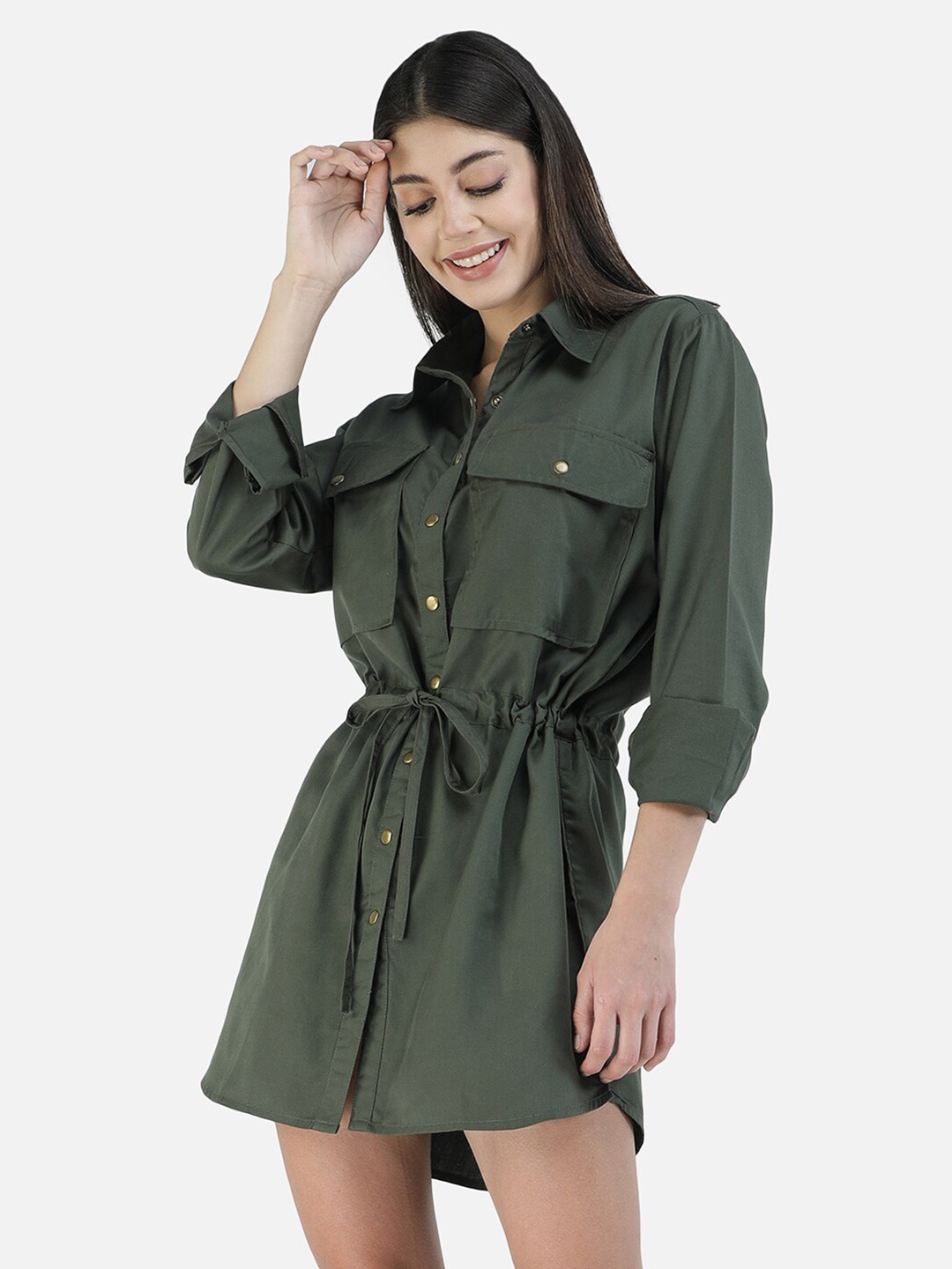 

DECHEN Olive Green Shirt Dress
