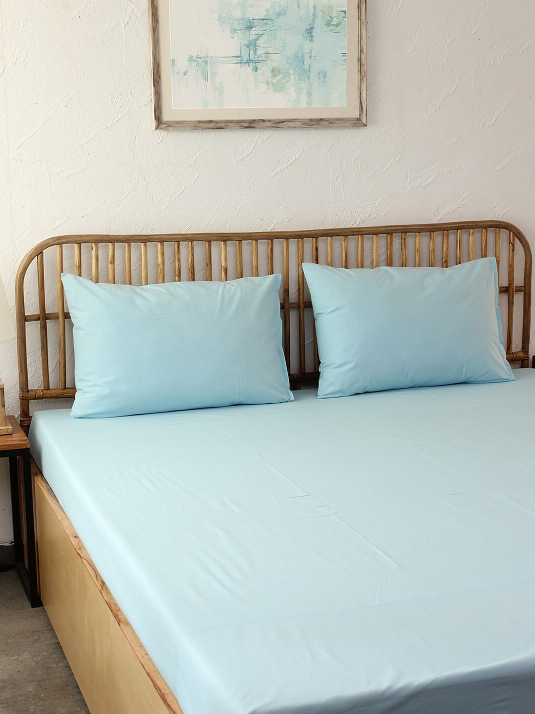 

House This Blue 180 TC Cotton Queen Bedsheet with 2 Pillow Covers