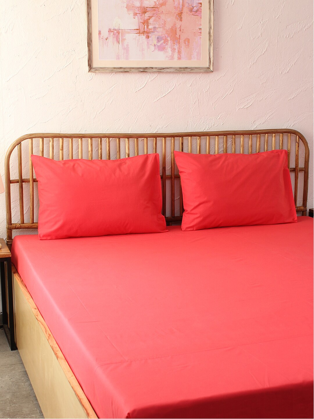 

House This Red 180 TC Cotton Single Bedsheet with 1 Pillow Cover
