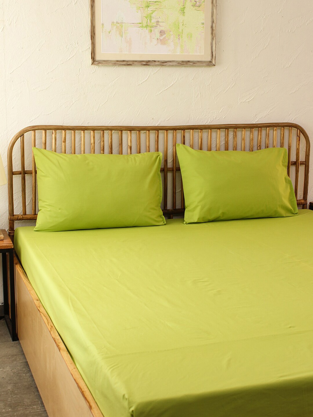

House This Lime Green 180 TC Queen Bedsheet with 2 Pillow Covers