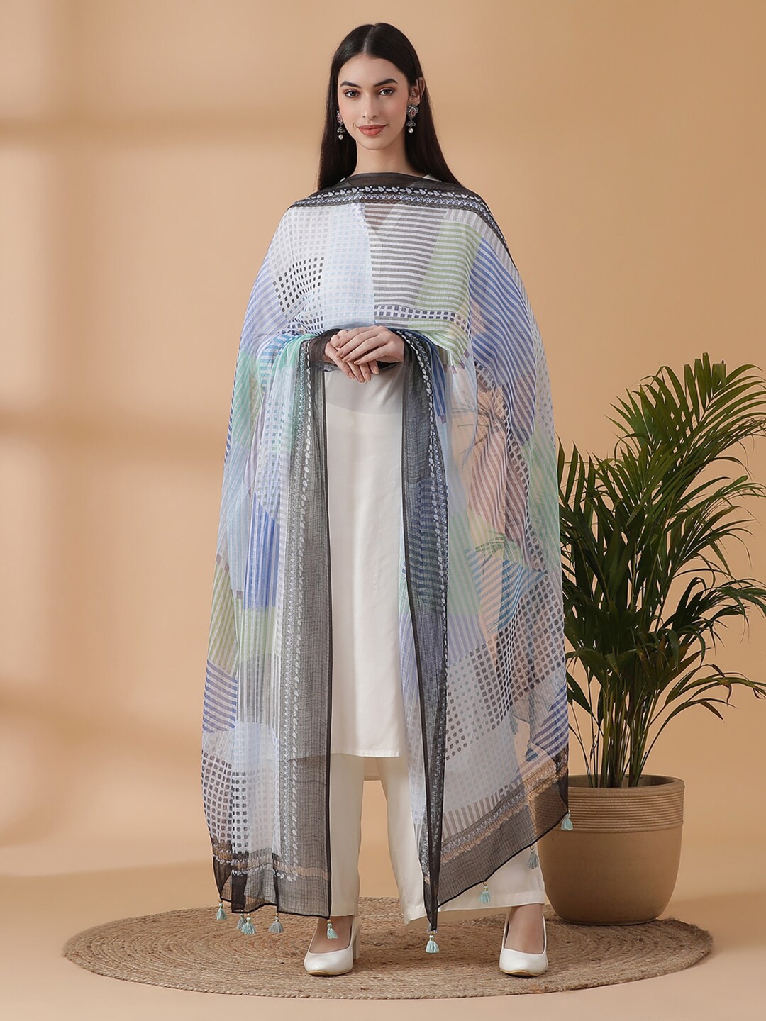 

SHINGORA Blue Printed Dupatta with Zari