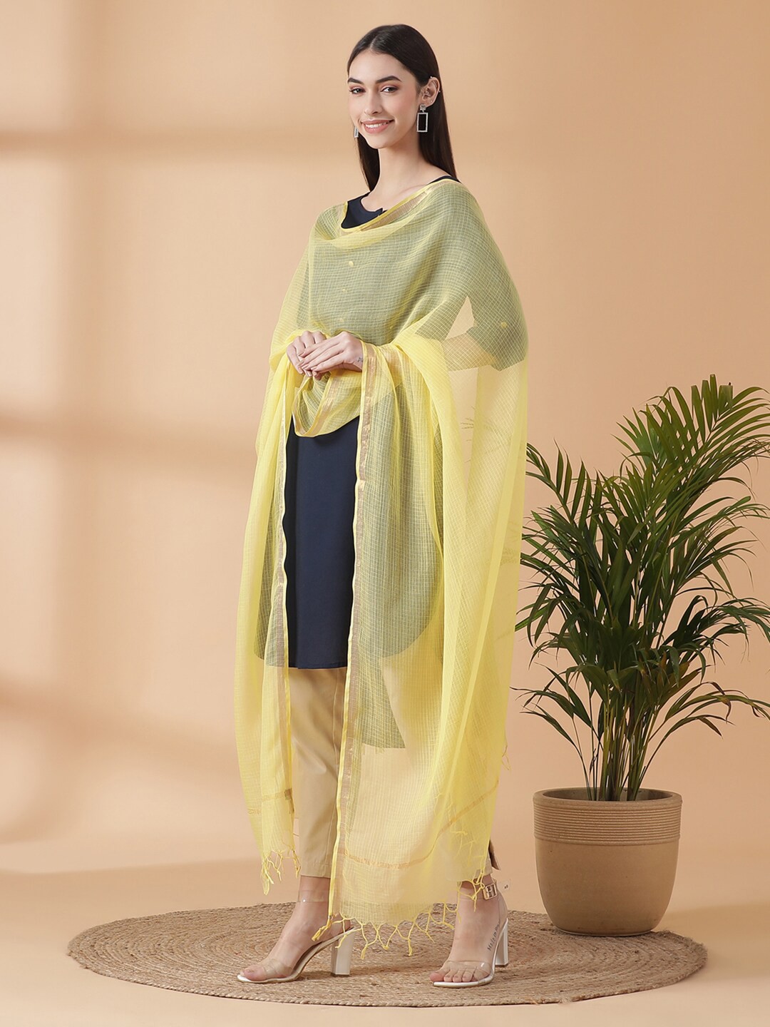

SHINGORA Yellow & Gold-Toned Dupatta with Zari