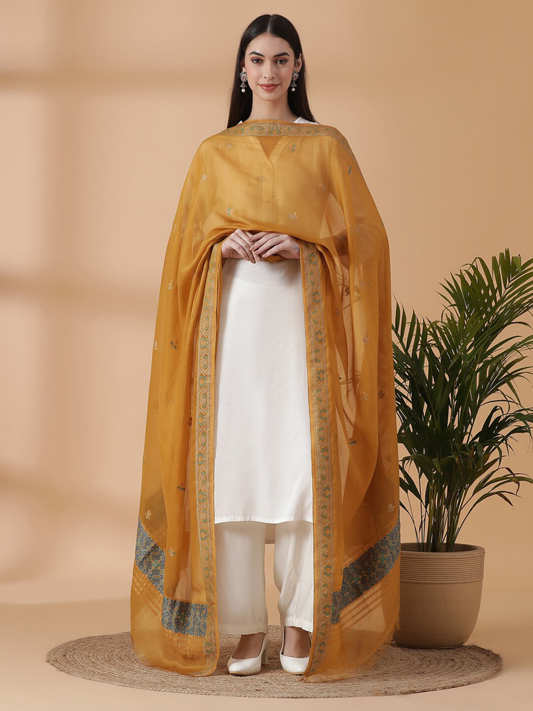 

SHINGORA Gold-Toned & Blue Woven Design Dupatta with Zari