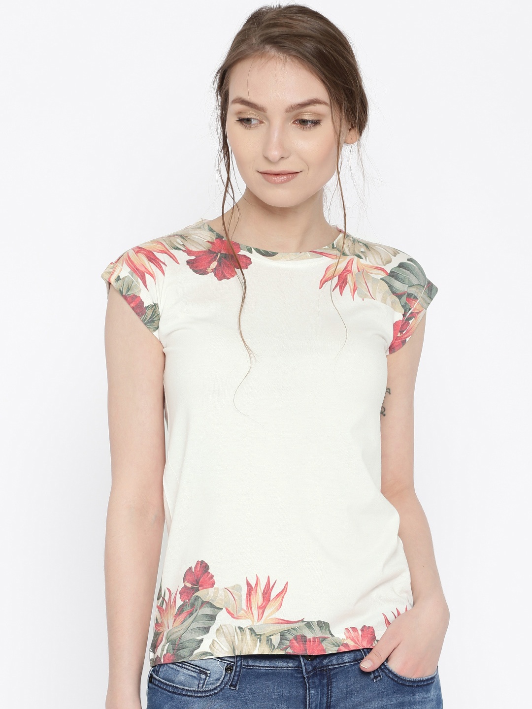 

Pepe Jeans Women White Printed Round Neck T-shirt