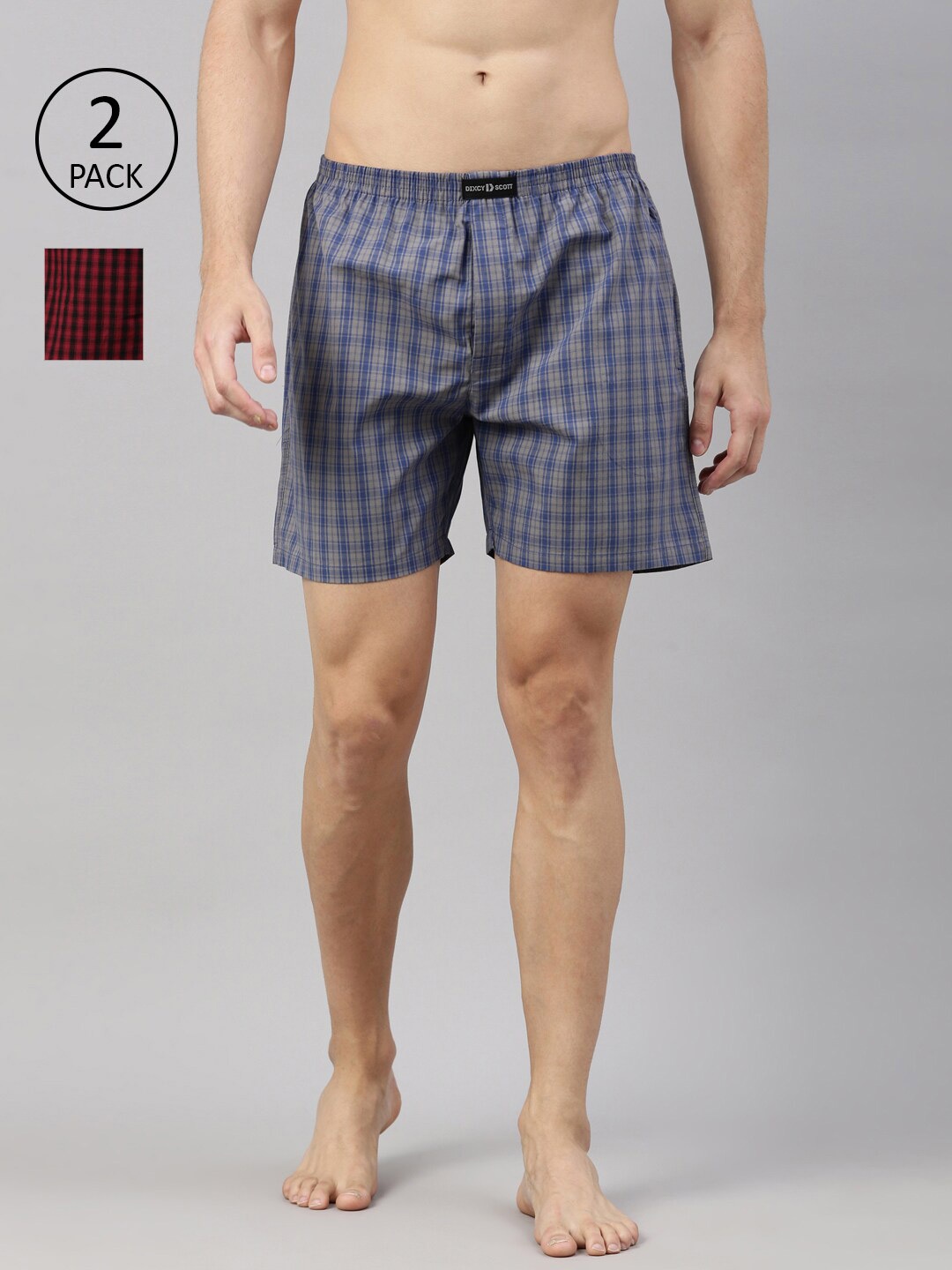 

DIXCY SCOTT MAXIMUS Men Assorted Pack of 2 Checked Pure Cotton Boxers MAXBO-007