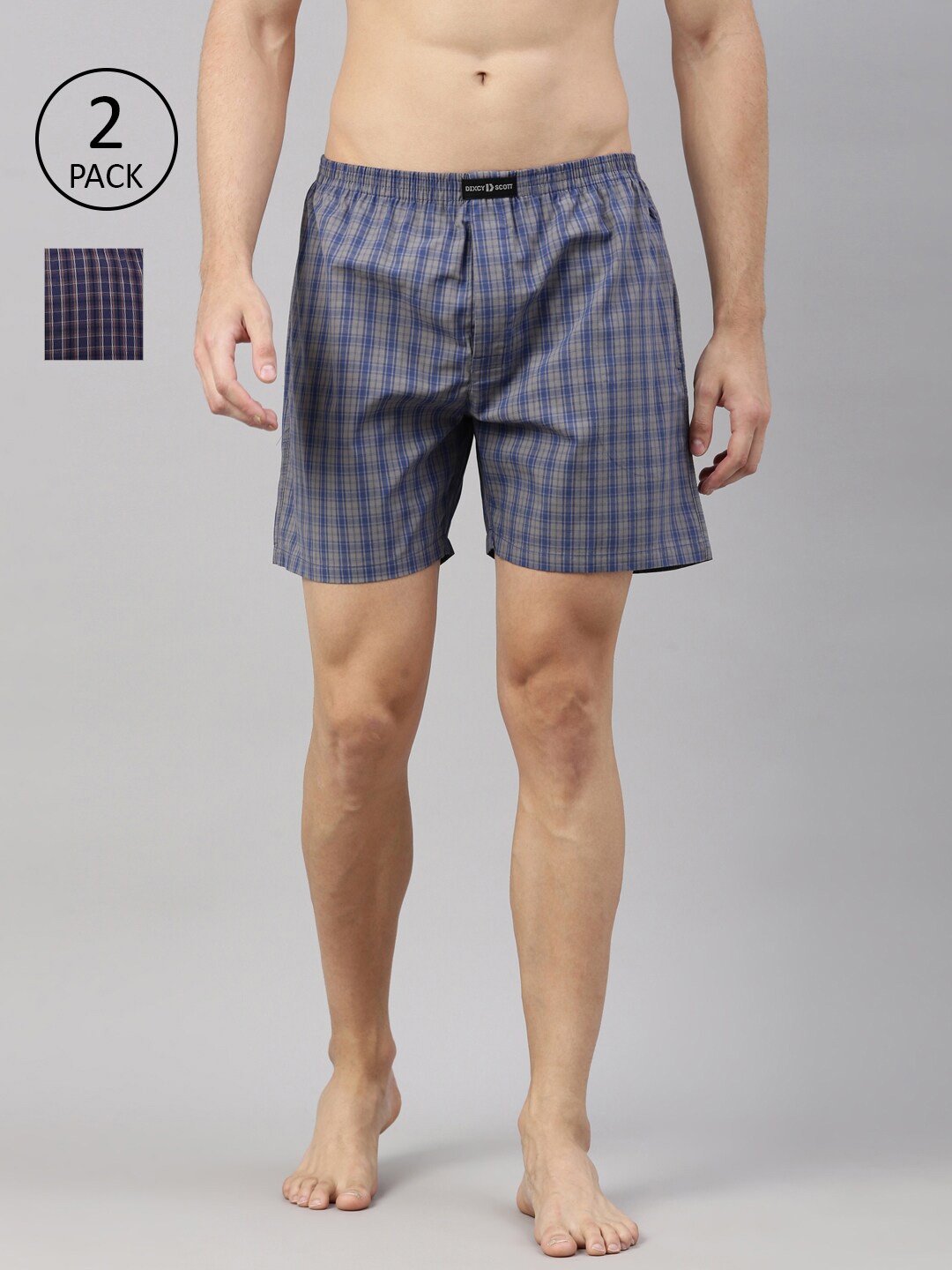 

DIXCY SCOTT MAXIMUS Men Assorted Pack of 2 Checked Pure Cotton Boxers MAXBO-007