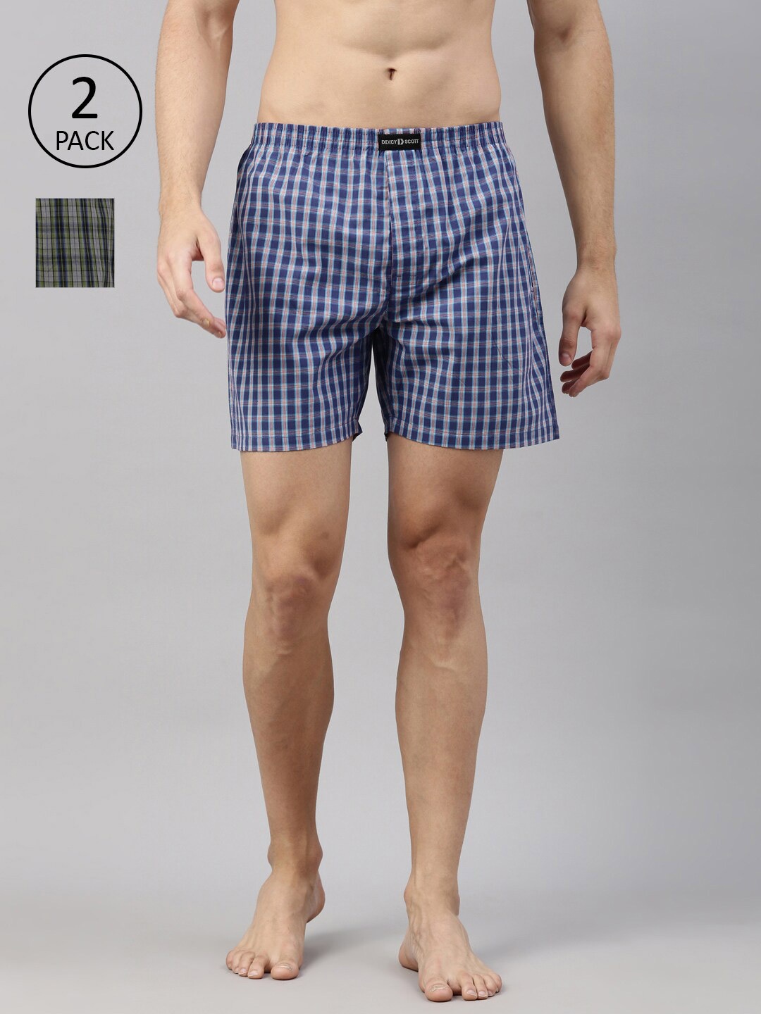 

DIXCY SCOTT MAXIMUS Men Green & Blue 2 Checked Pure Cotton Boxers MAXBO-007-RELAX BOXER-P2