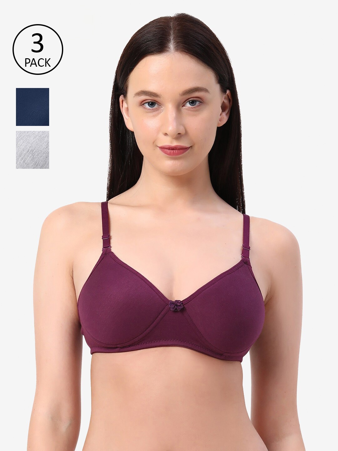 

Planetinner Pack of 3 Non Wired Everyday Wear High Support Padded T-Shirt Bra PD20-C3, Purple