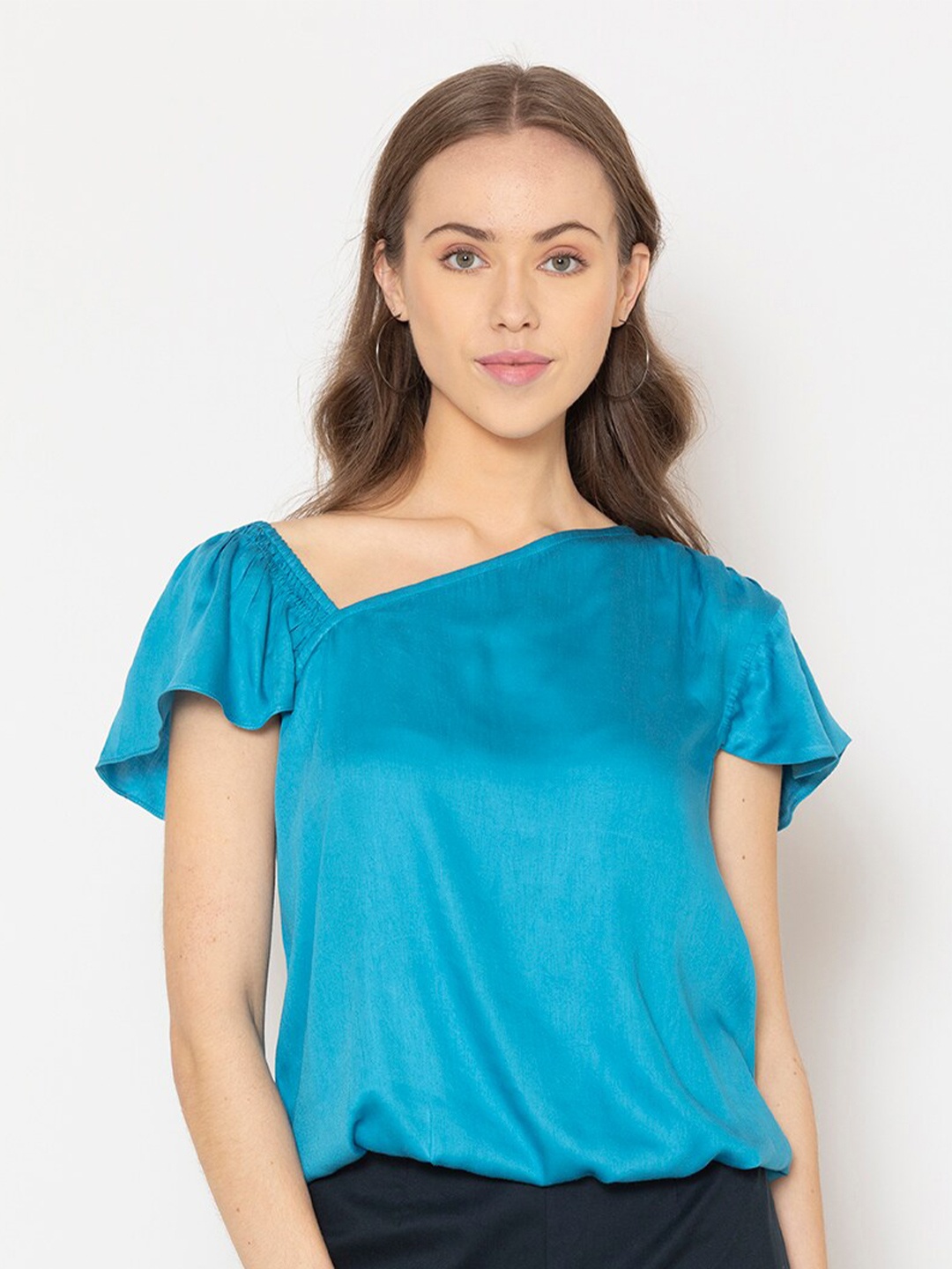 

SHAYE Women Blue Solid Satin Top