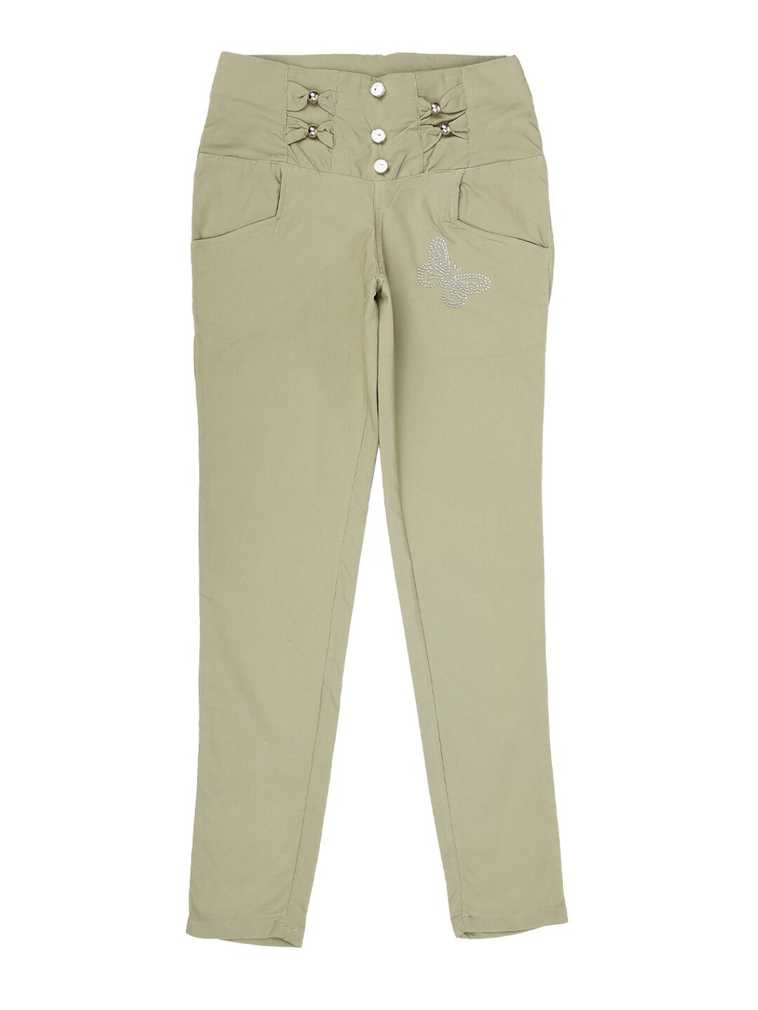

V-Mart Girls Olive Green Solid Cotton Slim-Fit Jeggings