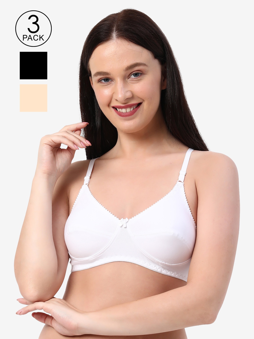 

Planetinner Pack of 3 Non Padded Non Wired Medium Coverage Cotton Everday Bras H41-C3, White