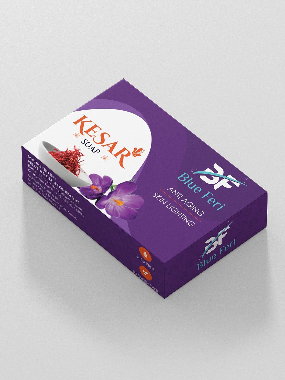 

BLUE FERI Set of 12 Handmade Natural Kesar Organic Soaps - 75 g Each, Purple