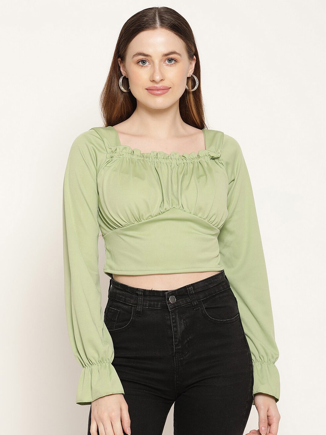 

Miaz Lifestyle Women Green Crop Top